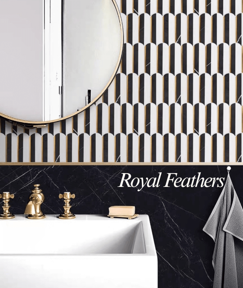 โมเสคหินอ่อน TIMELESS TILES รุ่น ROYAL FEATHER 23.5X28.5 ซม. สีดำขาว